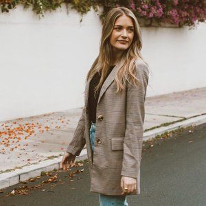 Straight Cut Beige Checkered Jacket